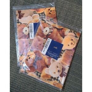 Vintage Teddy Bear Gift Wrap Gibson 2 Pk - 4 Sheets NOS Brown Teddies Plush